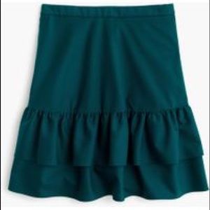 J Crew Wool Flannel ruffle skirt in emerald green